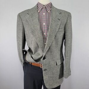 Haggar Men's Sport Coat Blazer Two Button Off White Black Houndstooth Poly 42R